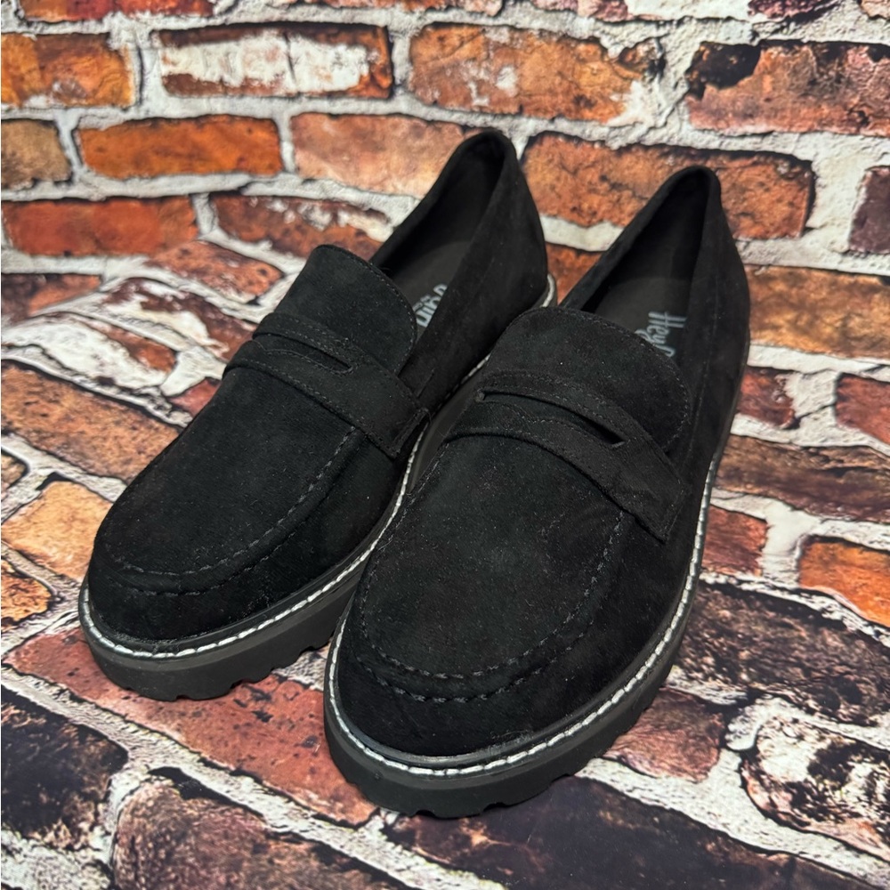 Hey Girl by Corkys Black Flats Modern Penny Loafers New